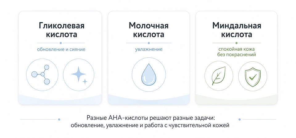 Сравнение свойств гликолевой, молочной и миндальной кислот Сравнение свойств гликолевой, молочной и миндальной кислот