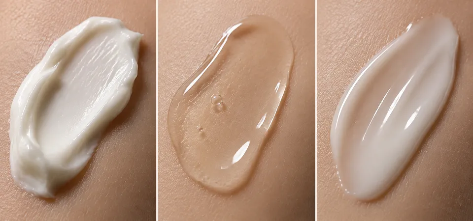 Текстуры крема, лосьона и флюида на коже