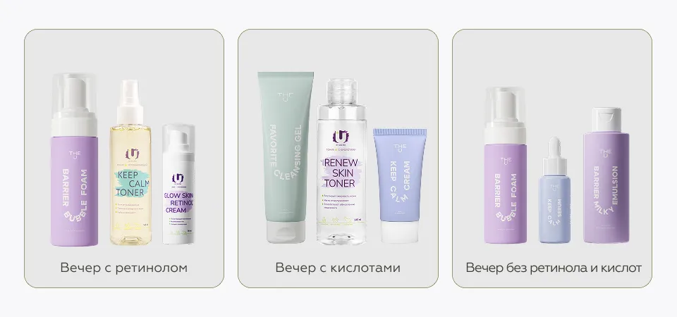 Пошаговая инфографика вечернего ухода с косметикой THE U