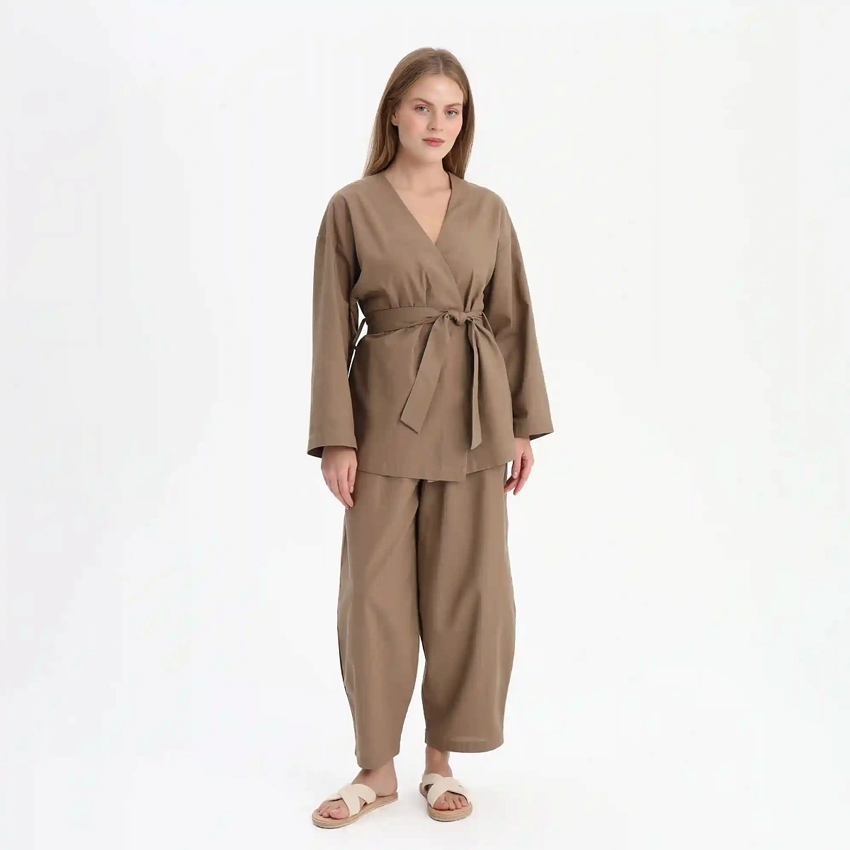 Комплект льняной с кимоно и брюками